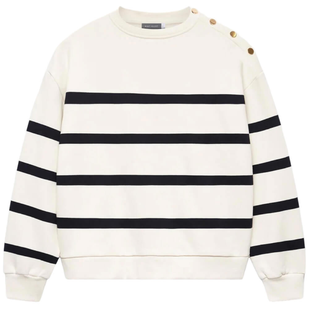 Mint Velvet Neutral Cotton Blend Striped Sweatshirt